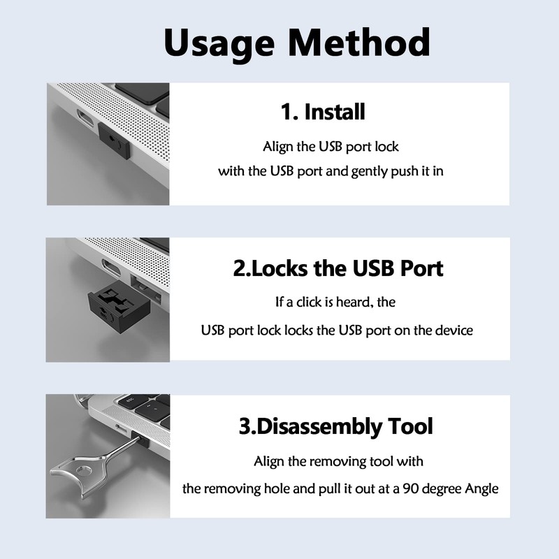 10PCS USB-A Port Blockers with 1 Keys-Removable Type-A Data Protection