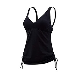 TYR Women's Solid V Neck Tankini Swimming One Piece, Black, Size 10