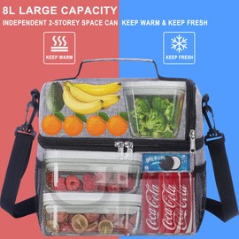 Lonchera Térmica con Doble Compartimento para Hombres, Mujeres, Bolsa de Almuerzo con Correa para El Hombro. (Negro)