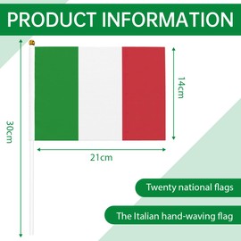 NJCXOLA Pack of 20 Small Italy Flag, 14 x 21 cm Italian Flag, Italian Mini Hand-Held Flags with 30 cm White Poles, Italian Decoration Eurovision Olympic Party Home Garden Bar Decoration