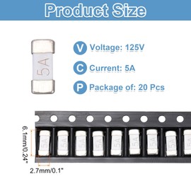 MECCANIXITY 20Pack 125V 5A Surface Mount Device Fuse, One Time Fast Acting Surface Mount 1808 Square Ceramic Fuses for LED Lighting Battery Devices Telecom System Over Current Protection