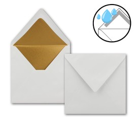 NEUSER PAPIER 10 square envelopes 165 x 165 mm (16.5 x 16.5 cm) in white with golden silk lining wet-glued envelopes I Brand: Gustav NEUSER®