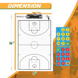 HIGHRAZON Magnetic Basketball Coaches Clipboard, White Double-Sided Dry Erase Coach Board, Tactics Whiteboard with Color Magnetic Sticker and 2 Marker for Coaches Gift