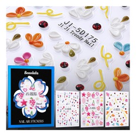 Beaolata Flower Nail Stickers for Nail Art - 3 Sheets 5D Embossed Sweet Dreamland Leaf Plant Designs Self-Adhesive Nail Decals for Women Manicure Salon Nails Art Decoration
