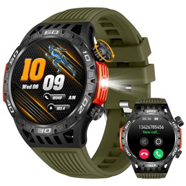 YoYoFit Military Smart Watch with LED Flashlight, Compass, SOS, Rugged Tactical Bluetooth Answer/Dial Calls, Heart Rate Blood Pressure Sleep Monitor Compatible for Android and iOS, Green
