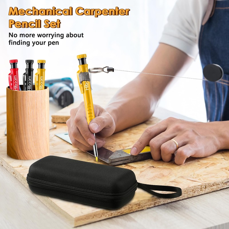 Hiboom Carpenter Pencils with Retractable Holder, Deep Hole Marker Construction