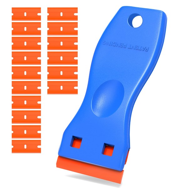 Plastic Razor Blades Scraper Tool - Wall Paint Remover with 16 Pcs Durable Plastic Blades Kit No Scratch Car Window Glass Wood Sticker Removal Floor Stove Kitchen Vinyl Adhesive Decal Tape Cleanings