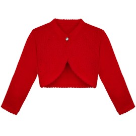 Lilax Little Girls' Knit Long Sleeve One Button Closure Bolero Shrug 5T Red