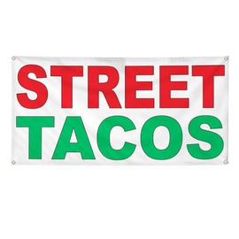 Vinyl Banner Multiple Sizes Street Tacos Red Green Food Bar Restaurant Truck Food & Beverage Outdoor Weatherproof Industrial Yard Signs 10 Grommets 60x144Inches