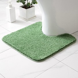 MIULEE Absorbent WC Toilet Rug Non Slip U Shape Bath Mat with High Hydroscopicity Rugs Super Soft Cozy and Shaggy Microfiber Rug Carpet for Bathroom 45x45 cm Green