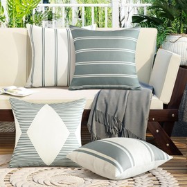 OTOSTAR Outdoor Waterproof Decorative Throw Pillow Covers 20x20 Inch Geometry Pillow Cases Square Cushion Case Garden Pillow Covers Pillows Shell for Patio Furniture Couch Tent Balcony Set of 4 (Grey)