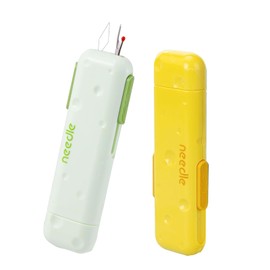 sanzkjic 3-in-1 Needle Threader 2025 Upgraded Magnetic Storage + Needle Threader and Seam Opener 3-in-1, Portable Sewing Tool for Hand Sewing, Embroidery and Quick Mending 2-Pack (Green and Yellow)