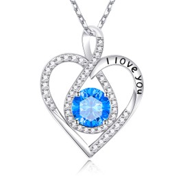 Birthstone Necklaces for Birthday To My Love Gifts Necklaces for Women Sterling Silver Forever Love Heart Infinity Pendant Necklaces Gifts for Her