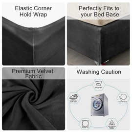 DUJUIKE Velvet Bed Frame Cover, Bed Base Wrap Cover, Alternative to Traditional Valance Bed Sheet Skirt Cover, Fully Elastic Around The Base of Your Bed, Easy to Install (Twin Bed Width:47-51", Grey)