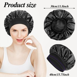 Grevosea 3 Stück Satin Bonnet Schlafhaube Seide,Silk Bonnet Satin Haarhaube Haarhaube für Die Nacht Schlafhaube Haare Schützen für Frauen und Mädchen Schwarzes Haar Lockiges Haar Haarschutz