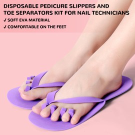 Suhine 120 Pairs Disposable Pedicure Slippers and Toe Separators Kit 40 Pairs Disposable Foam Flip Flops 80 Toe Separators for Women Nail Hotel Salon Spa Party(Black, Purple, White, Pink)
