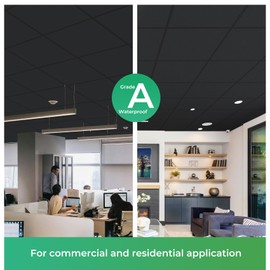 STICKGOO Black Drop Ceiling Tiles 2ft x 2ft, Waterproof PVC Ceiling Panels, Fire Resistant and Washable Smooth Ceilings Decor Coverings 24 x 24in - 12 Pack Cover 48 Sq. Ft