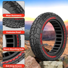 Cooryda 10X2.125 Off Road Tire for Electric Scooter Ninebot F20/F30/F40/F65, 10 inch Solid Rubber Tires for Front And Rear Solid Electric Scooter Tire Tubeless(Red 2pcs)