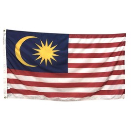 3x5' Malaysia Flag, Durable and Fade Resistant All Weather Nylon, With Canvas Header and Brass Grommets, 4 Rows of Fly End Stitching, Made in USA