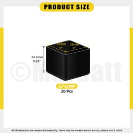 Mardatt 20Pcs 1" x 1" (25x25mm) Square Rubber Chair Leg Tips Caps, Furniture Leg Caps Chair Leg Floor Protectors Furniture Table Feet Cover Chair Leg Foot End Caps, Black