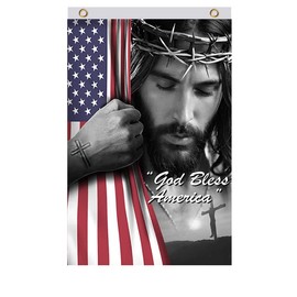 3’x5’ Jesus Flag with 2 Brass Grommets - God Bless America - One Nation Under God - Decorations God Flag Banner - Christian Jesus American Flags for Outside or Inside