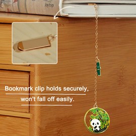 Ecotince Cute Metal Bookmarkers for Book Lovers Reading, Set of 6 Panda Page Clips Book Mark Charms with Chain for Women Kids, Gifts for Teachers, Students, Friend, Readers