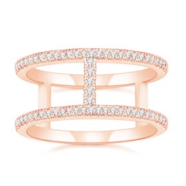 Titaniumcentral Half Eternity Wedding Band for Women Cubic Zirconia Double Band Promise Engagement Ring (Rose Gold,Size P 1/2)
