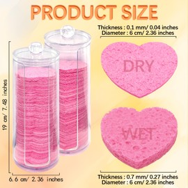 VirgoCCY 240 Pcs Compressed Facial Sponges with 2 Container, Natural Cellulose Spa Sponges for Face Cleansing, face Sponge Disposable Sponge Pads for Massage, Makeup Removal. (Heart+Flower)