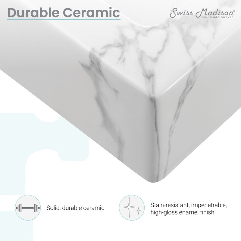 Voltaire 22" Ceramic Vessel Bathroom Sink, White Marble