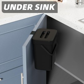 5L/1.3Gal Trash Can with Lid for Kitchen, Under sink Sealed Compost Bin, Food Waste Bin on Countertop, Hanging Garbage Can, Mountable Small Trash Bin for Bathroom/Cupboard/RV/Office/Bedroom, Black