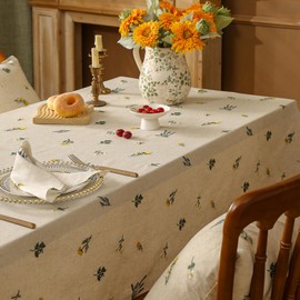 LOHUT Linen Embroidered Tablecloth – Vintage Daisy Design with Tassels, Boho & Modern Rectangular Tablecloth for Dining, Coffee, Round, or Picnic Tables, Home or Commercial Use, 54"X70"