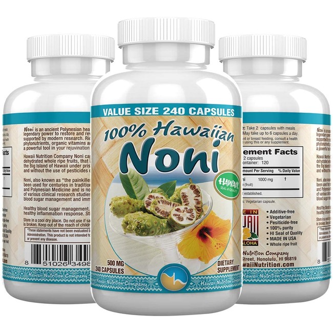 Hawaii Nutrition Company Immune Support Noni Capsules, Superfood Supplement to Boost Immunity, Manage Muscle & Joint Pain, Improve Digestion, 240 Capsules