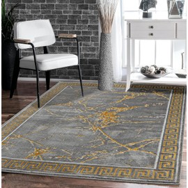 GLORY RUGS Area Rugs Marble 8x10 Grey Gold Carpet Modern Abstract Rug Living Room Dining Bedroom Rug