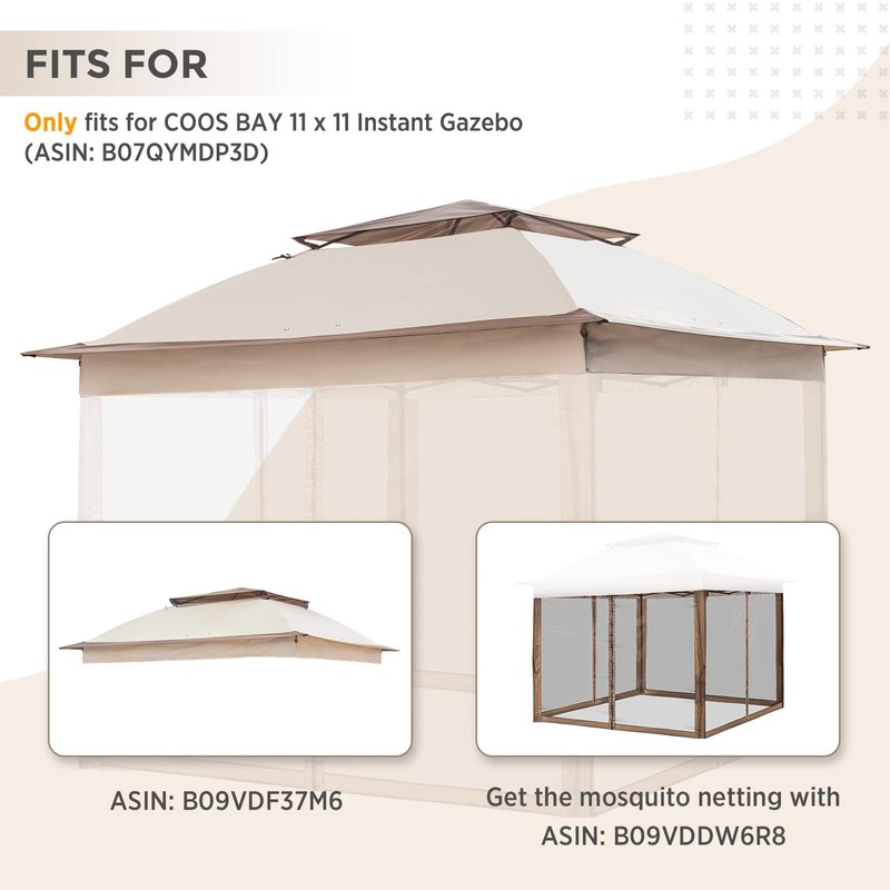 COOS BAY 11x11 Replacement Gazebo Top with Air Vent Sunshade