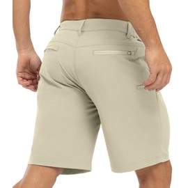 BGOWATU Mens Golf Shorts 9" Stretch Casual Dress Shorts Dry Fit Athletic Hiking Shorts for Summer with Pockets Light Khaki 38