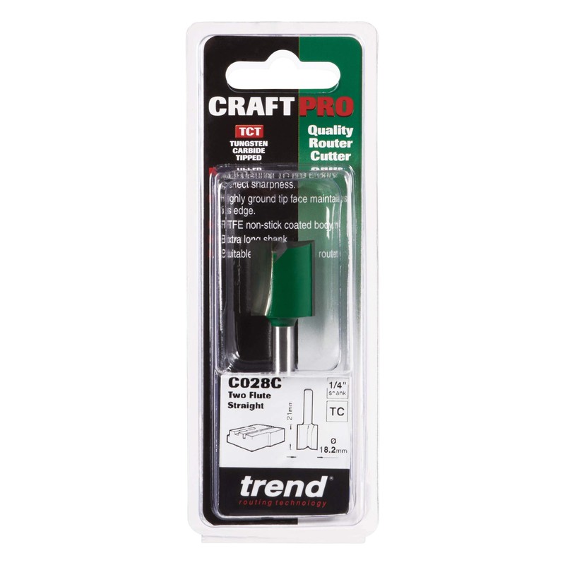 Trend CraftPro Straight Two Flute Router Cutter Bit, 1/4 Inch