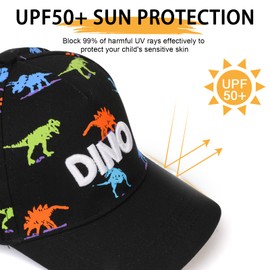 QKURT Boys Baseball Cap Summer UV Protection Sun Hat Trucker Hat Dinosaur Cotton Hats Adjustable Outdoor Sports Cap for Kids Ages 3-8 Black