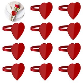 FEPITO 12Pcs Valentine's Day Heart Napkin Rings Red Heart Napkin Rings Table Decorations Heart Napkin Holders for Valentine's Day Party, Wedding, Anniversary