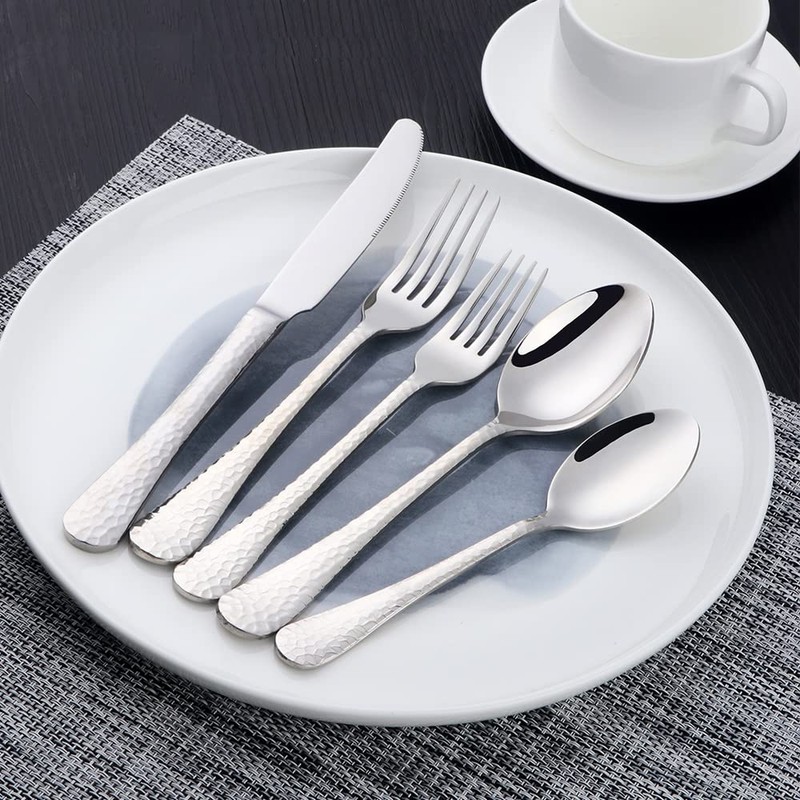 Buyer Star Luxury Flatware Set for 1 -Stainless Steel Hammered