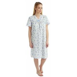 Tesmark Ladies Incontinence Open Back Nightie Floral Hospital Nightdress For Continence Problems Maternity Dress Poly Cotton Nightdresses for Women UK Size 8-30 (Blue, 16-18)
