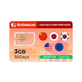 EIOTCLUB Global Travel SIM Card, 3GB Data for 30 Days, 38 Countries in Europe, USA, China, South Korea and Japan, Data Recharge Possible, No Phone or SMS Function, Plug and Play