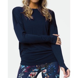 Sanutch Open Back Workout Tops Long Sleeve Activewear Shirts Backless Yoga Top Workout Clothes for Women Navy S