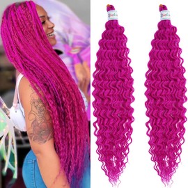 Ai Yuchen Pink Curly Braiding Hair for Boho Braids Ocean Wave Crochet Hair Boho Curls 24 inch 2 Packs Water Wave Wet and Wavy Braiding Hair Extensions