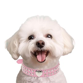 XXS Dog Collar Girl, Heart Rhinestone Kitten Collar Fancy Crystal Glitter Pretty Jewel Female Bling Diamond Puppy Collars for XXS XS Small Medium Pet Dogs Cats, (XX-Small,Red)