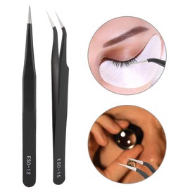 TMISHION Pinzas de la Pestaña, el Acero Inoxidable del Maquillaje del Moho Las Pinzas del implante del Acero Inoxidable Manicure la Herramienta del Arte del Clavo(Pinzas Rectas + Curvas)