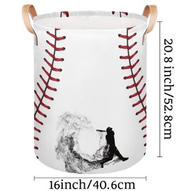 Large Laundry Basket Collapsible Tall Laundry Hamper Red White Sport Baseball Round Storage Bin Storage Baskets for Kids Boys Girls Toys Clothes Hamper Laundry Bag Organizer, 70L