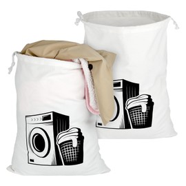 Pack of 2 Laundry Bags Travel, Cotton Laundry Bag Travel, Laundry Bag Large with Drawstring, Reusable Laundry Bag Dirty Laundry, Foldable Laundry Bag for Clothes Storage, 60 x 50 cm, White