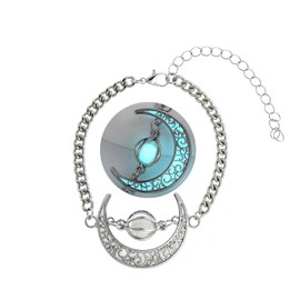 EEQQBZ Glow in The Dark Silver Crescent Moon bracelets - Glowing Blue Moon Charm - Magical Fantasy Fairy Glowing bracelets - Glow Jewelry (Silver Blue Green)