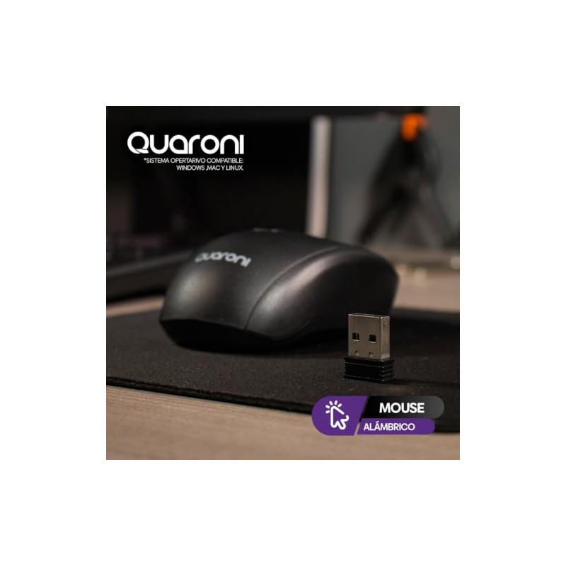 Quaroni Mouse MIQ01N. Sensor Optico, 4 Botones Scroll, Inalámbrico, 16001200800