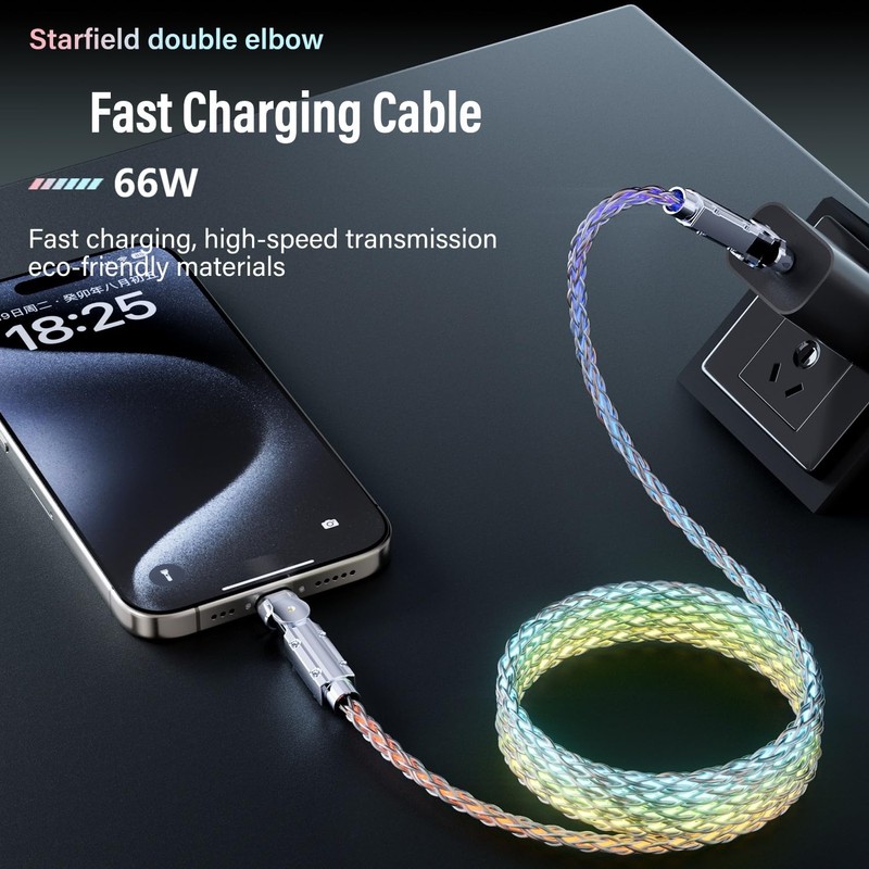LED Light Up USB C Charging Cables 2Pack 5ft Rotating